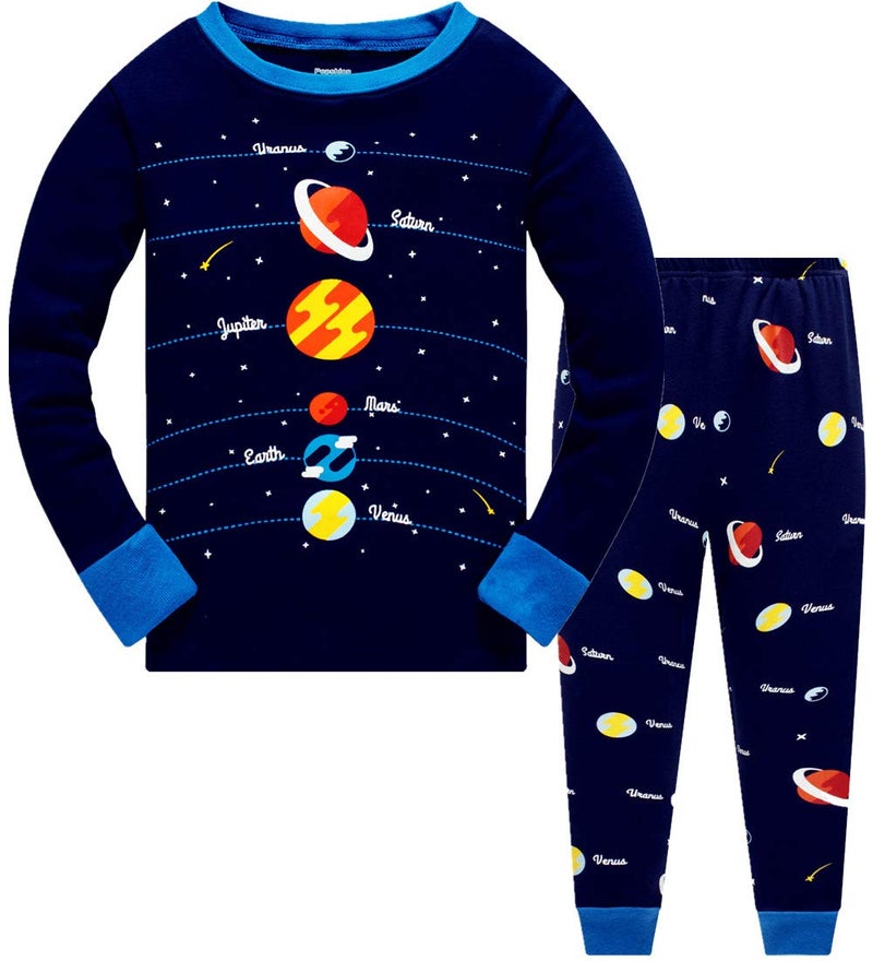 Popshion Boys Planet Pajamas 100% Cotton Pjs Toddler 2 Piece Long Sleeve Sleepwear Kids Clothes Pj Set Space Shirt 8t - Image 1